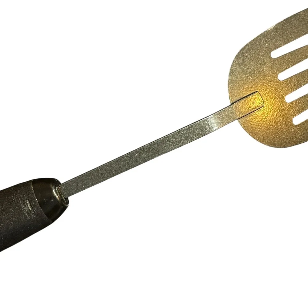 VTG Slotted Spatula Turner‎ Black Ergonomic Handle Long Angled USA Unmarked 14